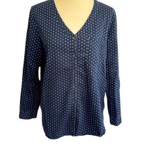 J Jill Chambray Blue Denim Longsleeve Diamond Button Down Tunic Top Women’s M